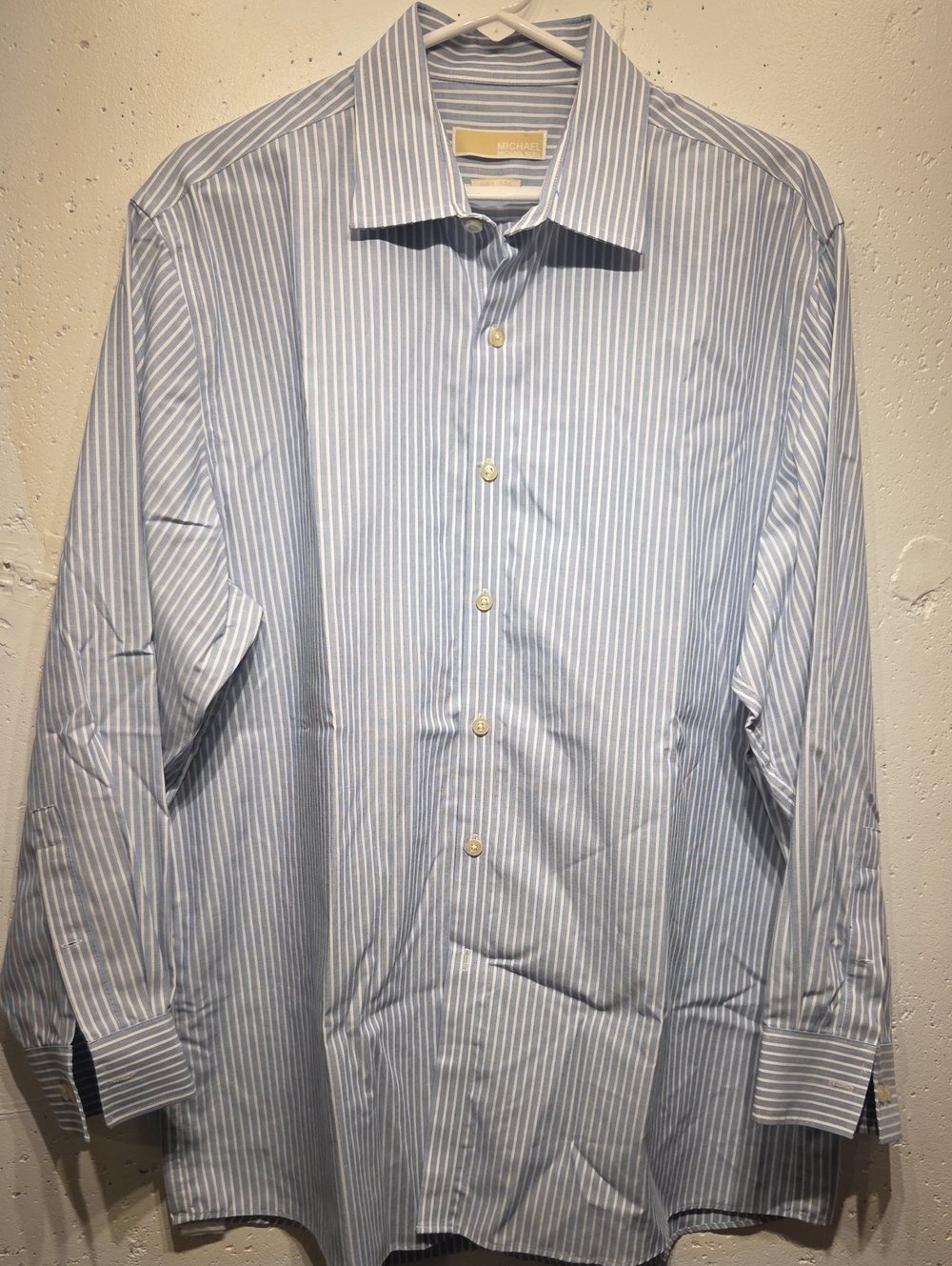 Michael Kors Light Blue and White Striped Dress Shirt (17 32/33)